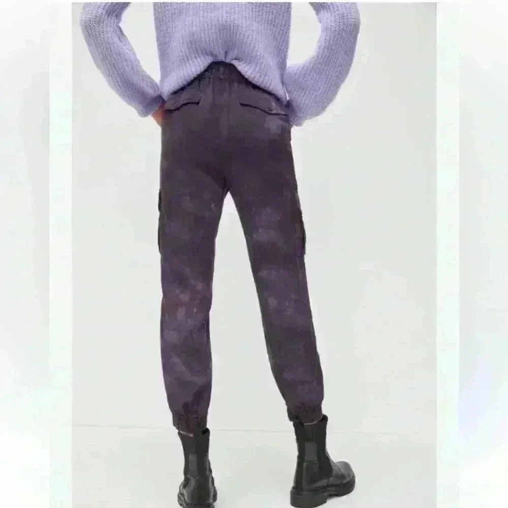 Cloth & Stone Anthropologie Chambray Tie-Dye Cargo Jogger Pants, Purple - Picture 2 of 10